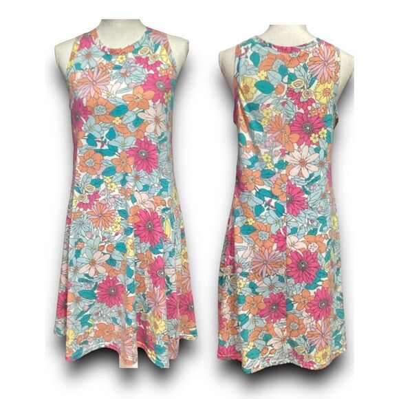 Round Neck 70’s Lover Style Sleeveless Pastel Floral Beach Tank Dress Size Mediu - Picture 1 of 8